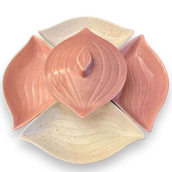 Vintage California Pottery Section Chip Dip Relish Lazy Susan Serving Snack Set - Picture 5 of 16